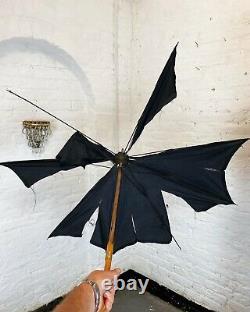 Victorian Hand-Carved Treen Fox Head Umbrella Stick/Cane-Glass Eyes Antique