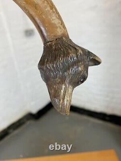 Victorian Hand-Carved Treen Fox Head Umbrella Stick/Cane-Glass Eyes Antique