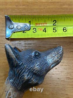 Victorian Hand-Carved Treen Fox Head Umbrella Stick/Cane-Glass Eyes Antique