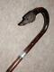 Victorian Hand-Carved Wirehaired Pointer Walking Stick/Cane Hallmark Silver 1901