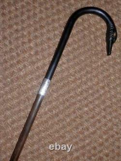 Victorian Ladies Hand-Carved Ebony Black Swan Walking Stick/Cane-Silver H/M 1899