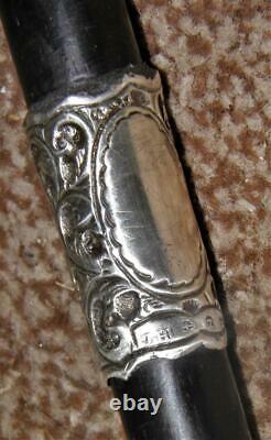 Victorian Ladies J. H Walking Cane Hallmark Silver 1889 -Hand-Carved Duck Top