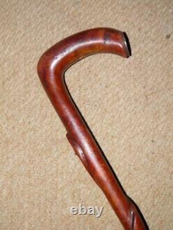 Victorian Rustic Walking Stick 1866 Victoria Penny & Carved Snake Shaft 89cm