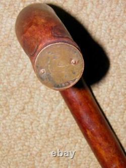 Victorian Rustic Walking Stick 1866 Victoria Penny & Carved Snake Shaft 89cm