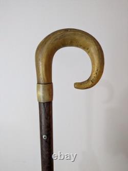 Victorian Shepherds Crook Walking Stick Carved Rams Horn Handle Lanyard Hole