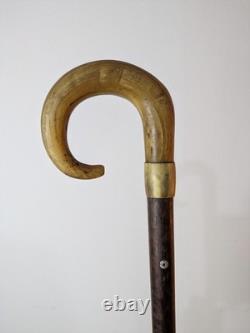 Victorian Shepherds Crook Walking Stick Carved Rams Horn Handle Lanyard Hole