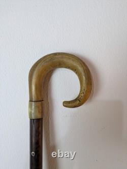 Victorian Shepherds Crook Walking Stick Carved Rams Horn Handle Lanyard Hole