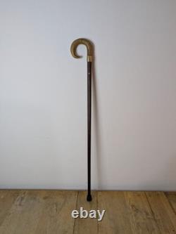 Victorian Shepherds Crook Walking Stick Carved Rams Horn Handle Lanyard Hole