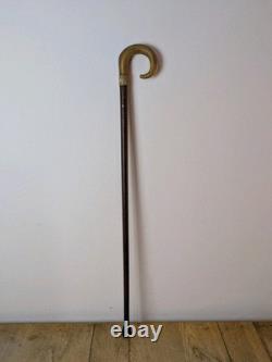 Victorian Shepherds Crook Walking Stick Carved Rams Horn Handle Lanyard Hole