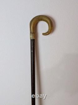 Victorian Shepherds Crook Walking Stick Carved Rams Horn Handle Lanyard Hole