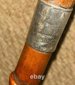 Victorian Swansea Walking Stick Cane Hallmarked 1890 Silver & Carved Oak Tree