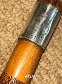Victorian Swansea Walking Stick Cane Hallmarked 1890 Silver & Carved Oak Tree