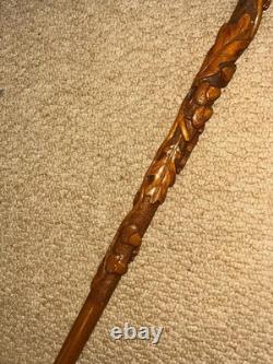 Victorian Swansea Walking Stick Cane Hallmarked 1890 Silver & Carved Oak Tree Victorian Swansea Walking Stick Cane Hallmarked 1890 Silver & Carved Oak Tree