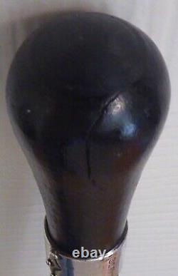 Victorian Walking Stick Cane 1900 Hallmarked Solid Silver Top Carved Ebony Shaft