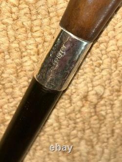 Victorian Walking Stick Cane Carved Bull Breed Dog & Hallmarked 1896 Silver