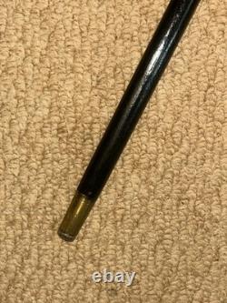 Victorian Walking Stick Cane Carved Bull Breed Dog & Hallmarked 1896 Silver
