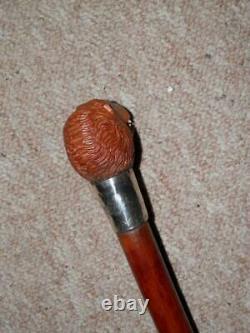 Victorian Walking Stick/Cane Carved Lions Head & H/m Silver Collar 1895 89cm