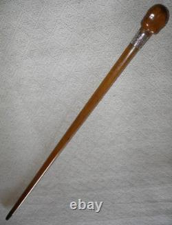 Victorian Walking Stick / Cane Hand Carved Ape Hallmarked Silver Collar 1894