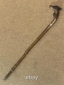 Victorian Walking Stick / Cane Hand-Carved Dobermann Dog Hallmarked 1900 Silver