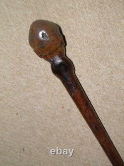 Victorian Walking Stick/Cane Hand Carved Grotesque Caricature Head- Glass Eyes