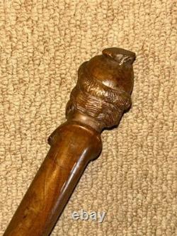 Victorian Walking Stick Cane Hand-Carved Man's Head & Hallmarked 1893 Silver