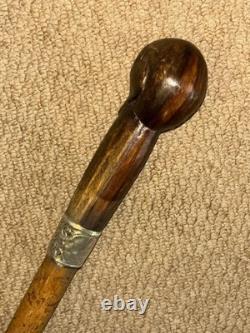 Victorian Walking Stick / Cane Hand Carved Skull & Hallmarked 1897 Silver Collar