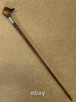 Victorian Walking Stick Gadget Carved Mechanical Duck Hallmarked 1897 Silver