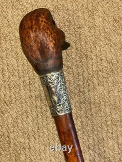 Victorian Walking Stick Gadget Carved Mechanical Duck Hallmarked 1897 Silver