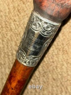Victorian Walking Stick Gadget Carved Mechanical Duck Hallmarked 1897 Silver