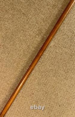 Victorian Walking Stick Hand-Carved Bavarian Man & Hallmarked 1895 Silver Collar