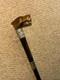 Victorian Walking Stick Hand-Carved Bovine Horn Dog & Hallmarked 1884 Silver