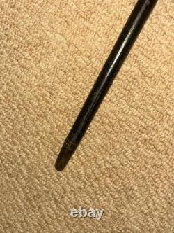Victorian Walking Stick Hand-Carved Bovine Horn Dog & Hallmarked 1884 Silver