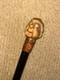 Victorian Walking Stick Hand-Carved Bovine Horn Man & Brown Leather Collar