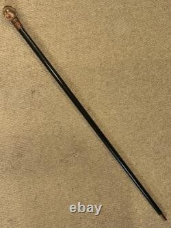 Victorian Walking Stick Hand-Carved Bovine Horn Man & Brown Leather Collar