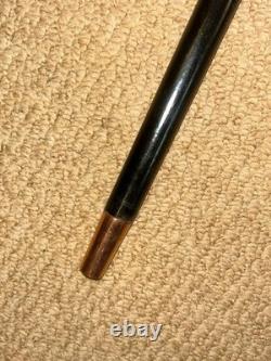 Victorian Walking Stick Hand-Carved Bovine Horn Man & Brown Leather Collar
