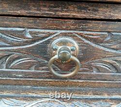 Victorian antique gothic solid carved oak 1 drawer walking stick hallstand