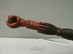 Victorian carved wood walking cane clenched fist handle carved parasol shaft