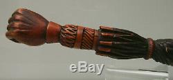 Victorian carved wood walking cane clenched fist handle carved parasol shaft