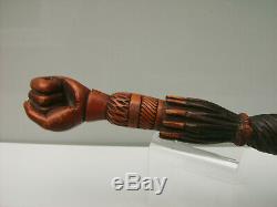 Victorian carved wood walking cane clenched fist handle carved parasol shaft