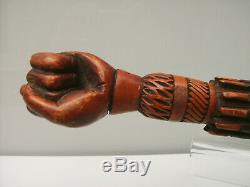 Victorian carved wood walking cane clenched fist handle carved parasol shaft