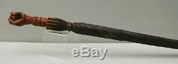 Victorian carved wood walking cane clenched fist handle carved parasol shaft