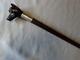 Vintage 1935 Hand-Carved Wood Dog Head And Sterling Silver Collar Walking Stick