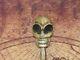 Vintage 5' Ft Skeleton Carved Wood Walking Stick with Alien Head Halloween Prop