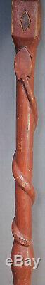 Vintage African American Folk Art Carved SNAKE Cane Walking Stick captured ball