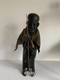 Vintage African Hand Carved Wood Wooden Man Walking Stick Figure Ornament Tribal