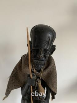 Vintage African Hand Carved Wood Wooden Man Walking Stick Figure Ornament Tribal