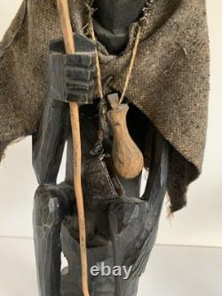 Vintage African Hand Carved Wood Wooden Man Walking Stick Figure Ornament Tribal