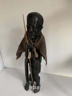 Vintage African Hand Carved Wood Wooden Man Walking Stick Figure Ornament Tribal