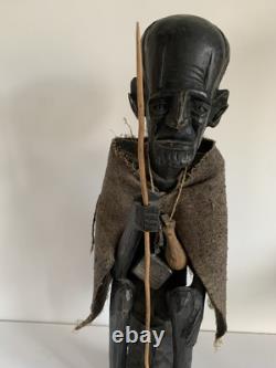 Vintage African Hand Carved Wood Wooden Man Walking Stick Figure Ornament Tribal