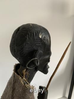 Vintage African Hand Carved Wood Wooden Man Walking Stick Figure Ornament Tribal